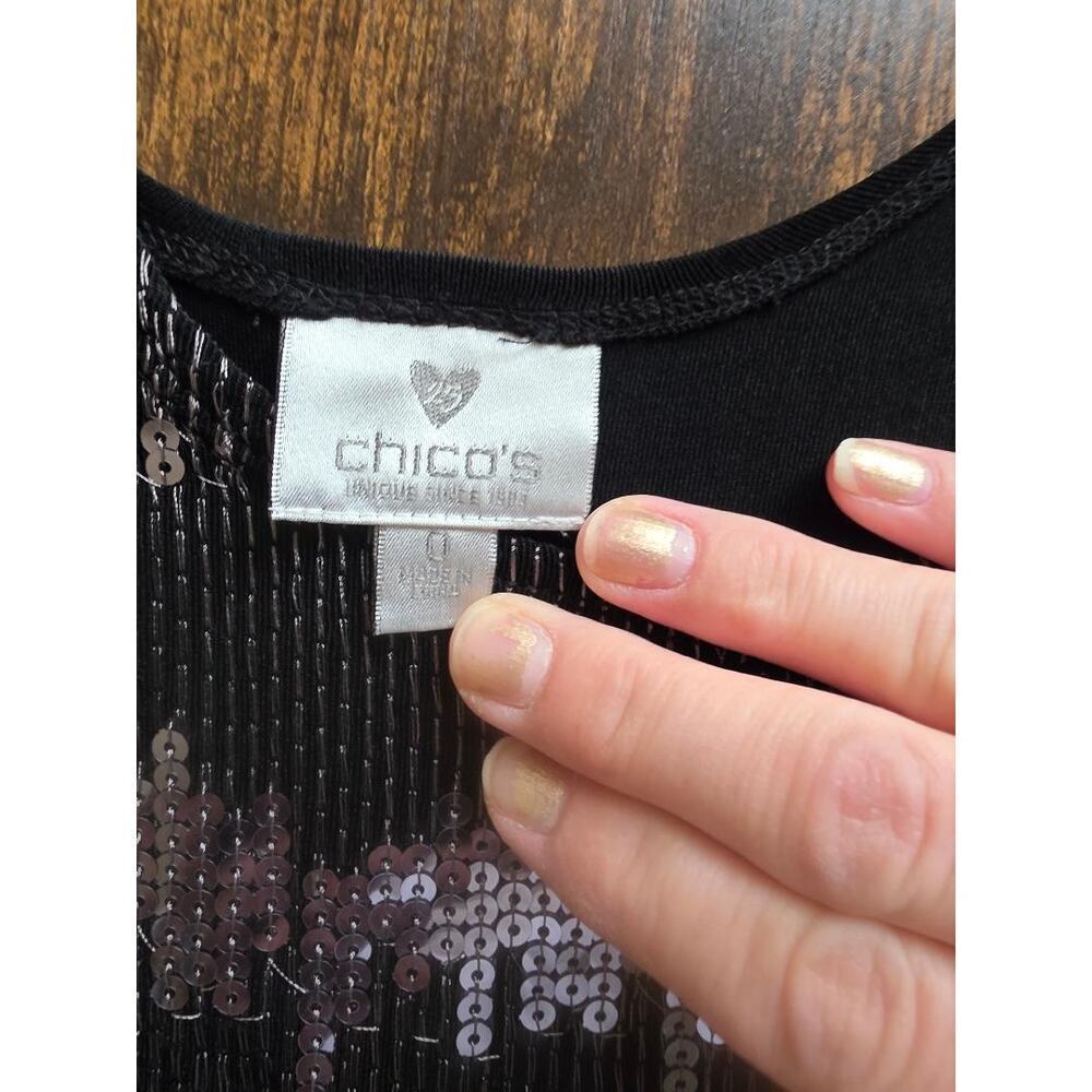 ⭐ Chico’s Sequin Tank Top – Black & Silver Sparkle – Size 0 - Picture 2 of 9